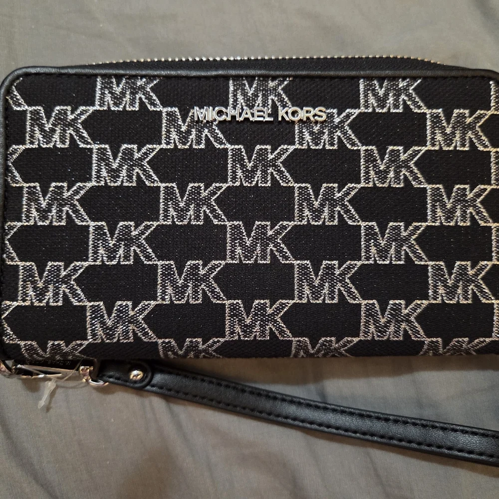 Michael Kors Black MK Logo Zip Wristlet